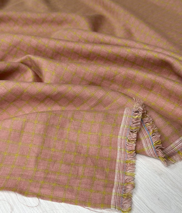 Linen/Cotton Check - Peach/Pistachio